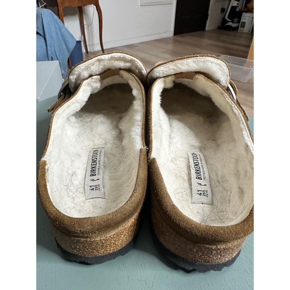 Birkenstock Buckley Shearling Suede Leather Clog Mules Tan Brown Size 41 - Picture 6 of 7